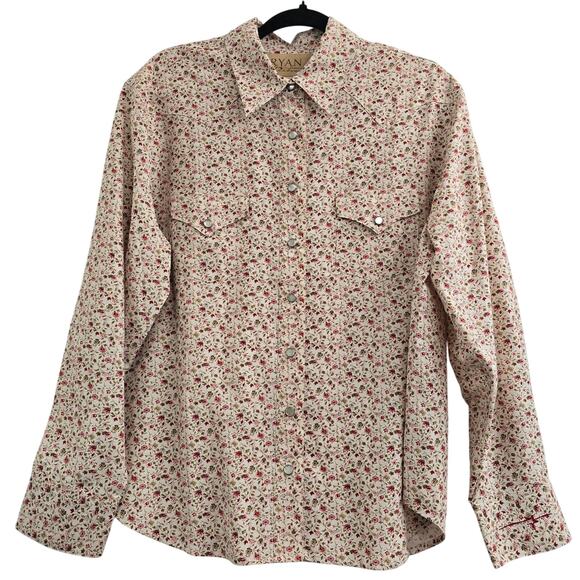 Ryan Michael Women’s Silk Cream Red Floral Snap Long Sleeve Western Shirt Sz L - Picture 1 of 10